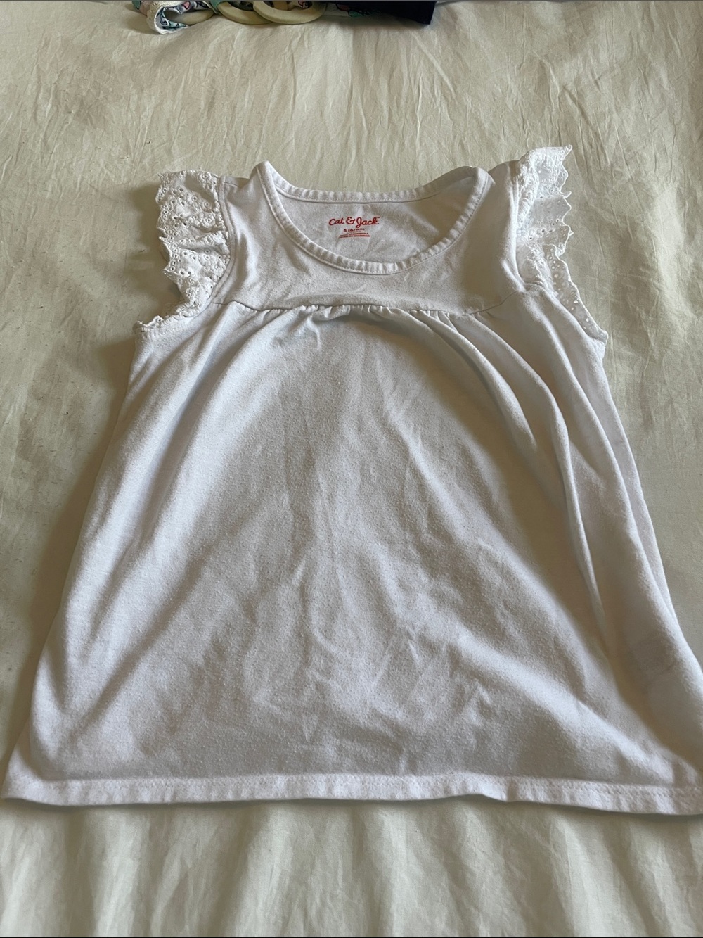 Cat & Jack White Girl's Lace-Cap Sleeve Tank Top